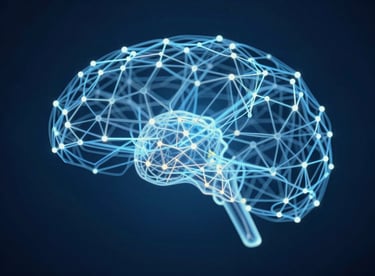 Abstract image of neural networks illuminated in pale sky blue against a deep midnight blue backdrop.