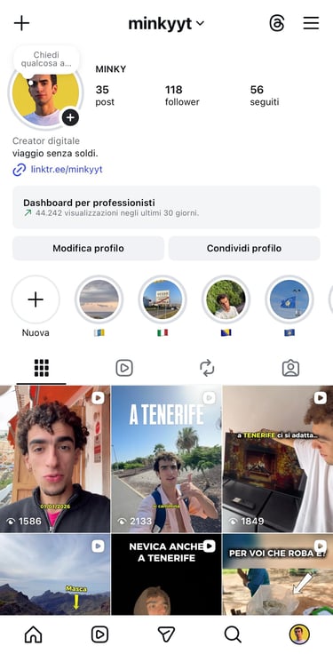 Captura de pantalla del perfil de Instagram de Minky