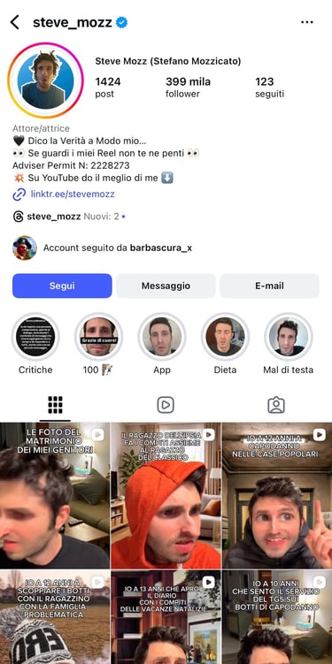 Captura de pantalla del perfil de Instagram de Steve Mozz