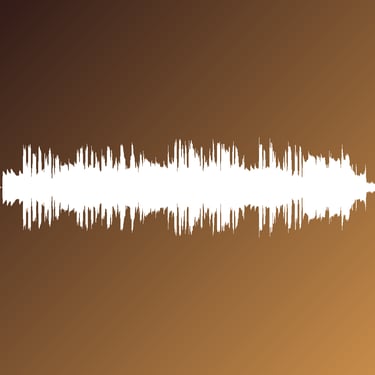Weiße digitale Audio-Wellenform als stilisierte Klangvisualisierung auf einem braunen Farbverlaufs