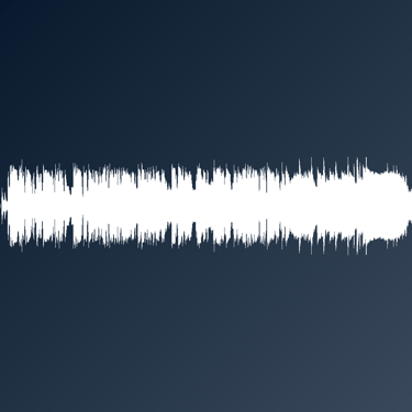 Weiße digitale Audio-Wellenform als Frequenzvisualisierung auf einem dunkelblauen Farbverlauf