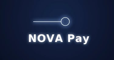 Nova Pay Logo mit leuchtendem weißen Schriftzug und einem minimalistischen Schieberegler-Icon
