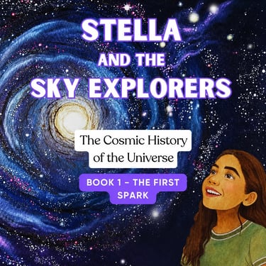 Book cover for Stella and the Sky Explorers featuring a girl gazing at a glowing galaxy nebula.