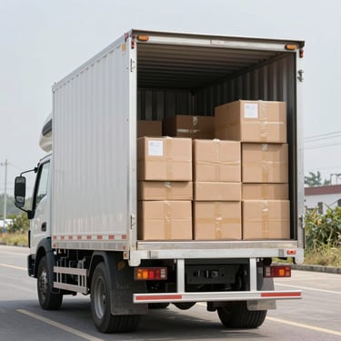 Delivery courier handing over safety equipment package to client.