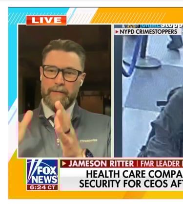 Fox News segment with Jameson Ritter discussing healthcare company security for CEOs.