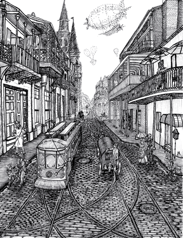 black and white pen and ink illustration Steampunk Roleplaying narrative concept based on contemporary photo Victorian city