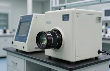A photograph of a laboratory clean room featuring sophisticated equipment in off-white and steel blue, highlighting a sterile and results-oriented environment.