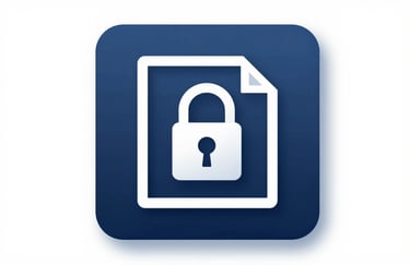 An icon-style image of a secure vault handle on a dark blue background, symbolizing the safety of client data and documentation.