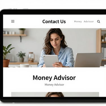 Laptop screen displaying a professional website design for a financial money advisor team.