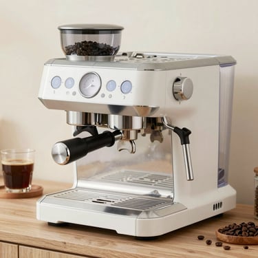 a blue coffee machine sitting on top of a counter