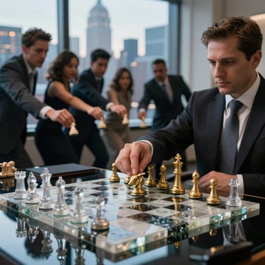 A glowing neon blue financial graph rising upward on a dark background.