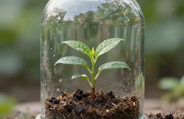 A metaphorical image of a small, healthy green plant growing inside a protective glass structure, symbolizing nurtured assets and intentional growth.