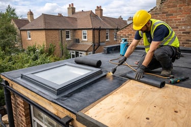 Shepperton Roofing installing a replacement flat roof to a house in Shepperton