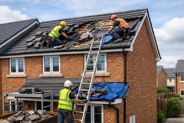 Shepperton Roofing repairing storm damage to a house in Shepperton