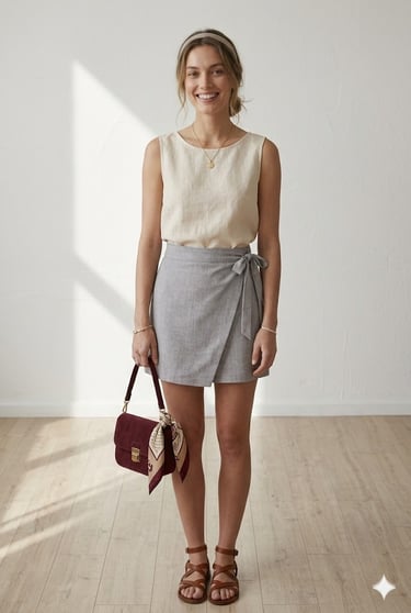 Mujer-con-falda-y-blusa-de-lino-estilizada