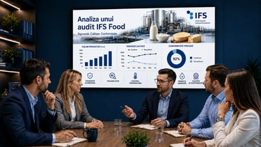 Echipă Integrity Food Cert în ședință de analiză audit IFS Food