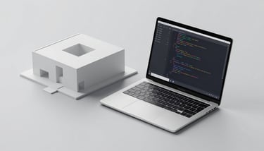 A professional drafting table showcasing an intricate architectural scale model under precise studio lighting, conveying expertise and innovation.