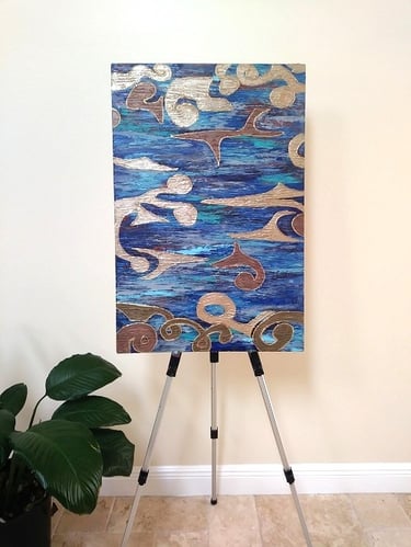 abstract painting in blue and gold