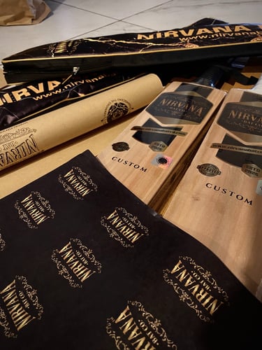 Hand-finished Nirvana cricket bat crafted in the Surat atelier.