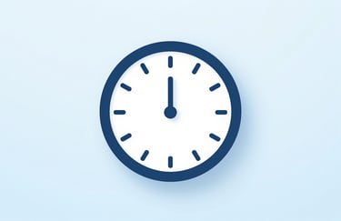 A modern clock icon representing fast processing and efficiency, designed in #4A7C8E and #1D2D3E, centered on #A8C9D8.