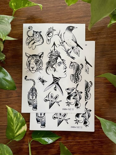 Old school sparrow flies tattoo flashes