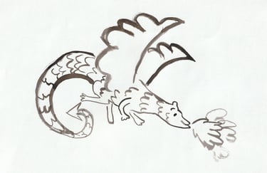 an ink drawing of a dragon