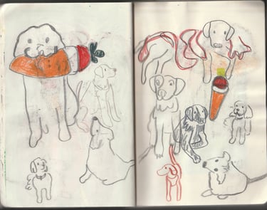 sketchbook roughs of a labrador dog in pencil