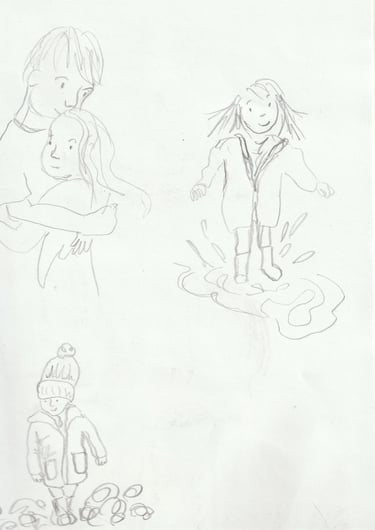 a rough sketch of children in pencil 