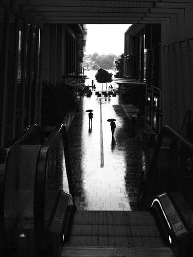 View from top of escalator.