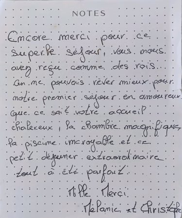 The good review from guest after their stay at Domaine Des Lucques in French français