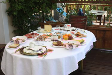 The grand, copious three-time breakfast with organic produce at Domaine Des Lucques