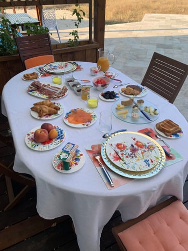 The grand, copious three-time breakfast with organic produce at Domaine Des Lucques