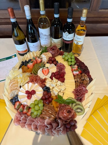 Bottles of wine and a charcuterie board