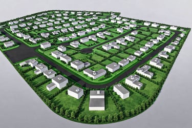 Masterplan de desarrollo residencial con lotes y viviendas en barrio privado