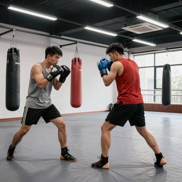 A couple of men standing next to each other in a boxing ring