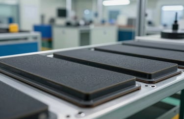 Industrial vacuum pads being utilized in a clean, modern Southeast Asian manufacturing plant.