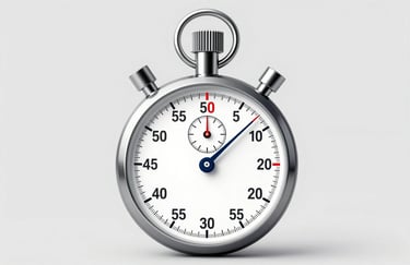 High-tech stopwatch symbol representing speed and efficiency, clean professional design, palette colors #0A1C2C and #F5F7F8.