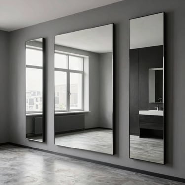 Miroir sur mesure : trois panneaux verticaux créant un mur réfléchissant moderne.