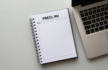 A clean, top-down view of a notepad and a high-tech laptop on a light mist surface in a North American / US workspace, symbolizing organized project planning.