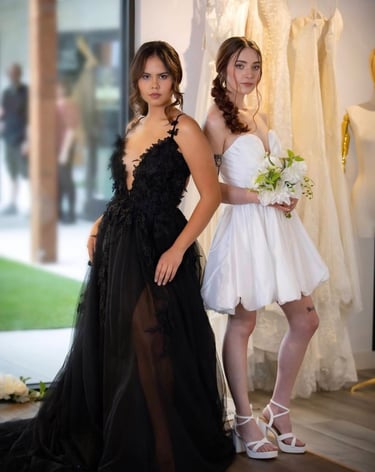 Models in a beautiful wedding gowns dresses