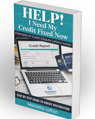 Credit repair book cover titled HELP! I Need My Credit Fixed Now with credit dispute letter examples.