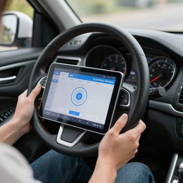 magnifying glass near gray laptop computer