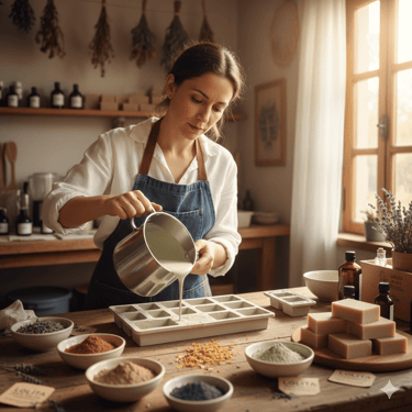 mujer artesana haciendo jabon artesanal
