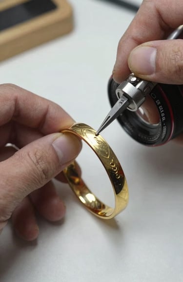 Polishing a vintage gold bracelet to a mirror finish in a professional San Antonio workshop.