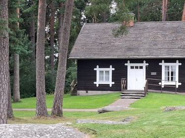 maison peinte en peinture suédoise noir contours de fenêtre blancs