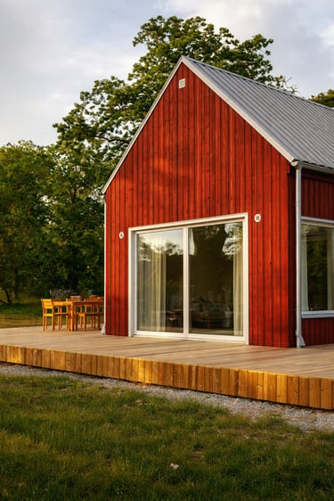 Une maison avec bardage bois peint en peinture suedoise mate et respirante