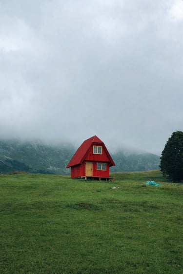 de la peinture suedoise rouge sur un petit chalet de montagne