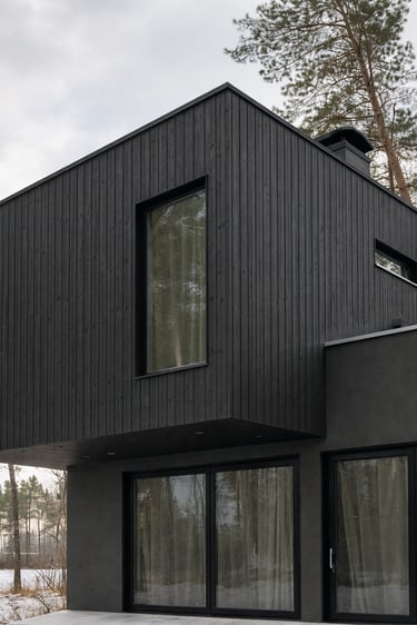 de la peinture suedoise noire mate sur un bardage de maison contemporaine