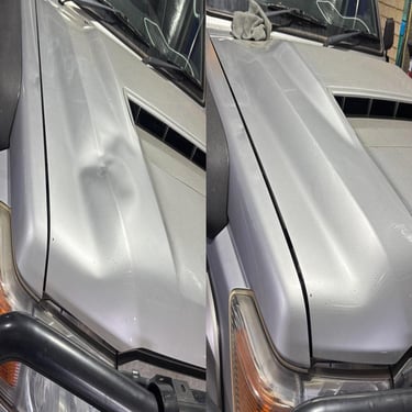 Before and after results of paintless dent repair on a 79 series..