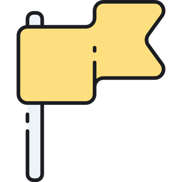 Yellow destination flag icon on a pole with a black outline for web UI and navigation maps.